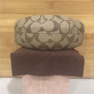 Coach Signature Print Hard Sunglasses Case in Khaki and Brown